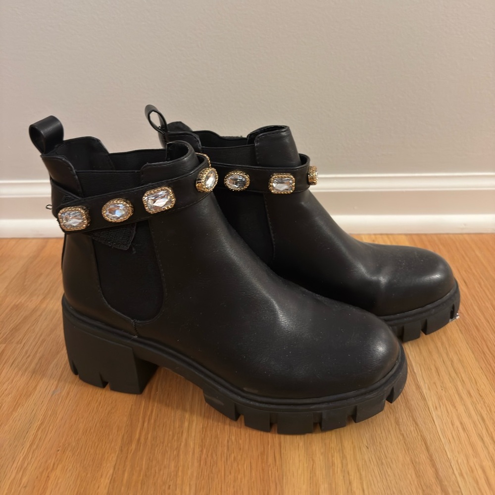 Madden Girl Black Ankle Boots with Crystal Embellishments